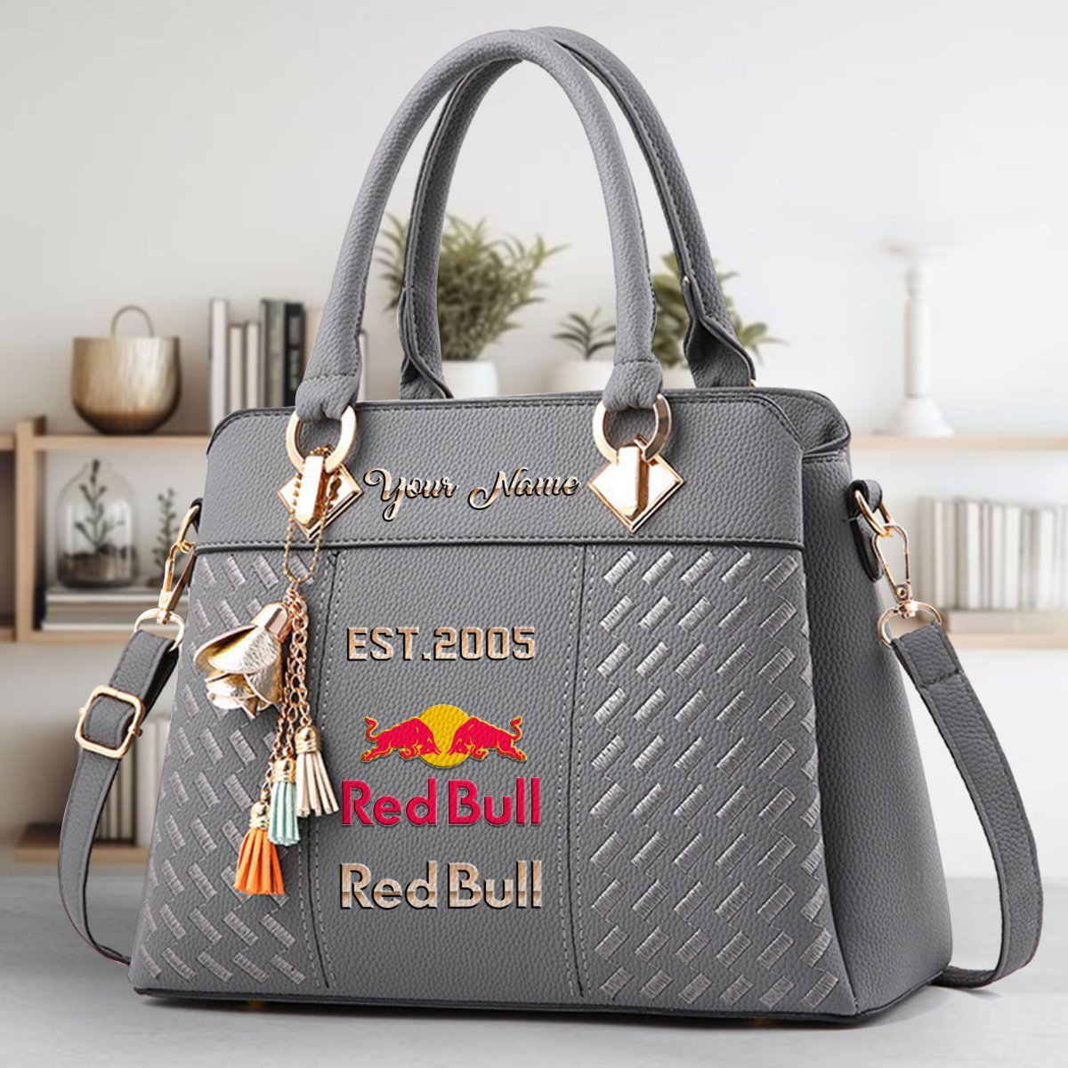 Red Bull Crossbody Zip Handbag With Tassel Custom Name For Women - Image 5