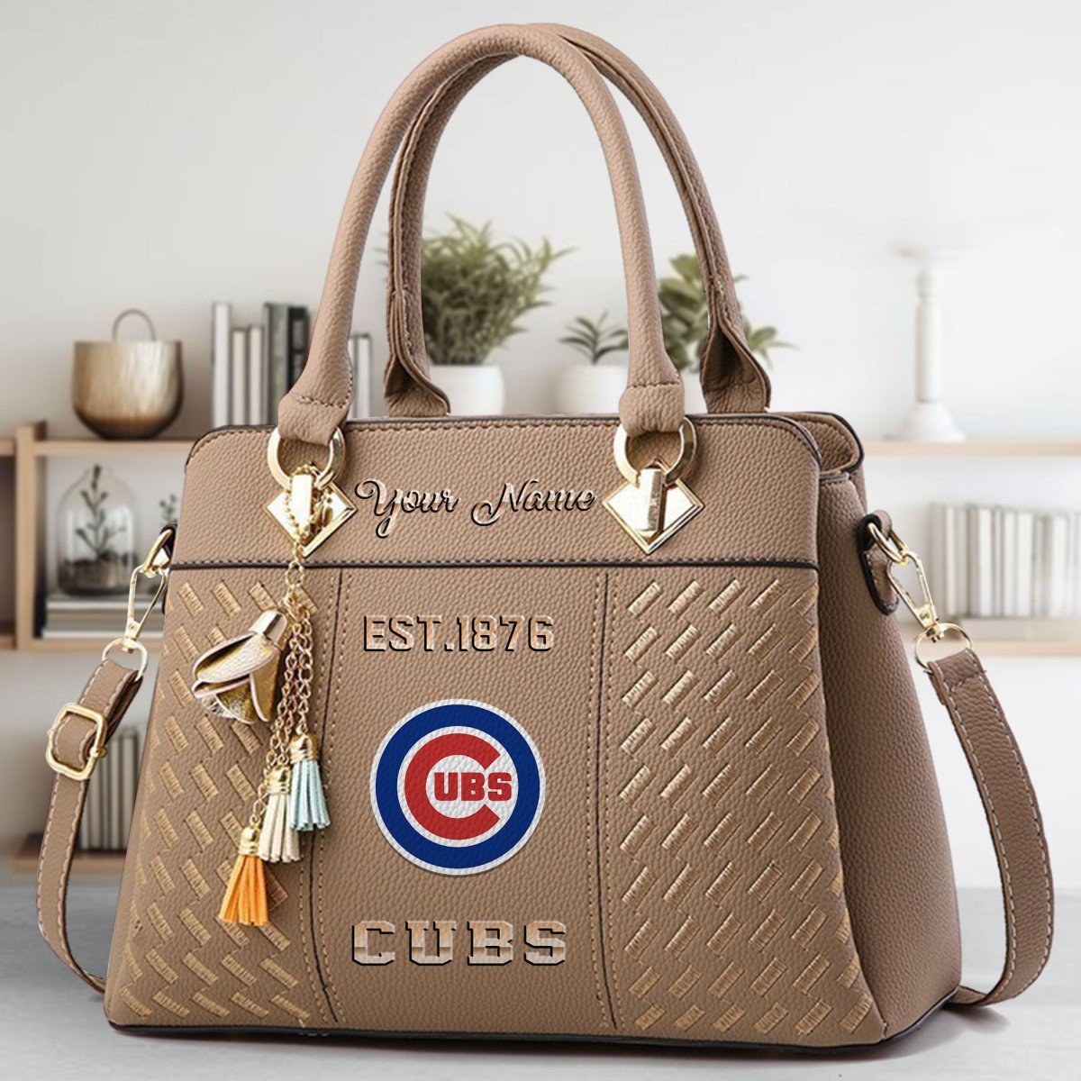 Chicago Cubs Crossbody Zip Handbag With Tassel Custom Name For Women - Image 4