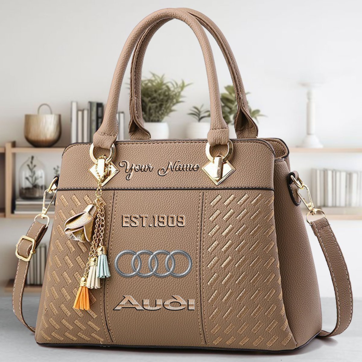 Audi Crossbody Zip Handbag With Tassel Custom Name For Women - Image 5