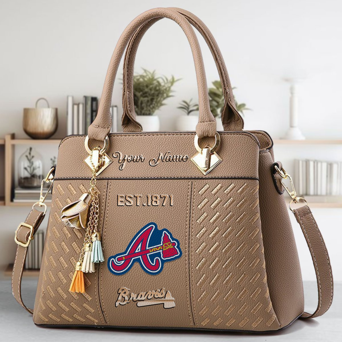 Atlanta Braves Crossbody Zip Handbag With Tassel Custom Name For Women - Image 4