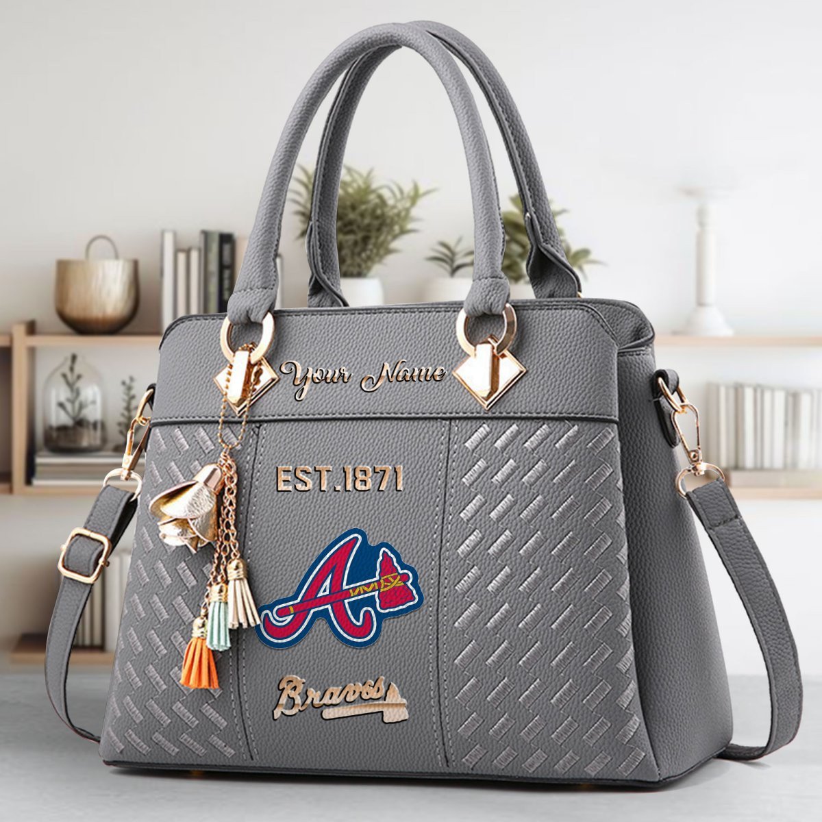 Atlanta Braves Crossbody Zip Handbag With Tassel Custom Name For Women - Image 5