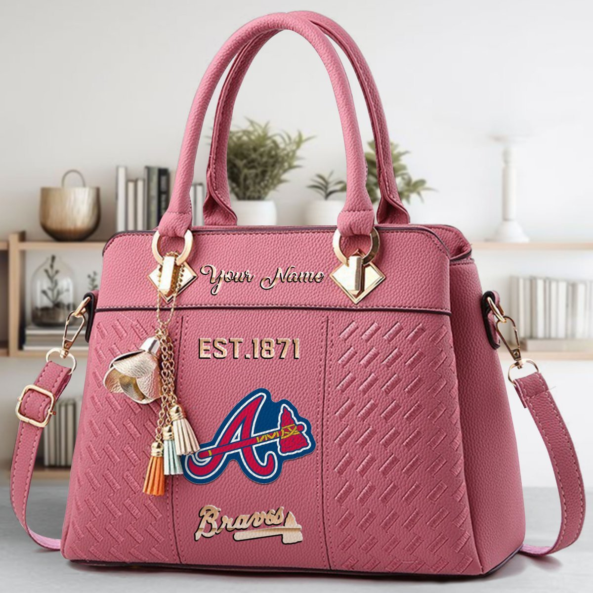 Atlanta Braves Crossbody Zip Handbag With Tassel Custom Name For Women - Image 6