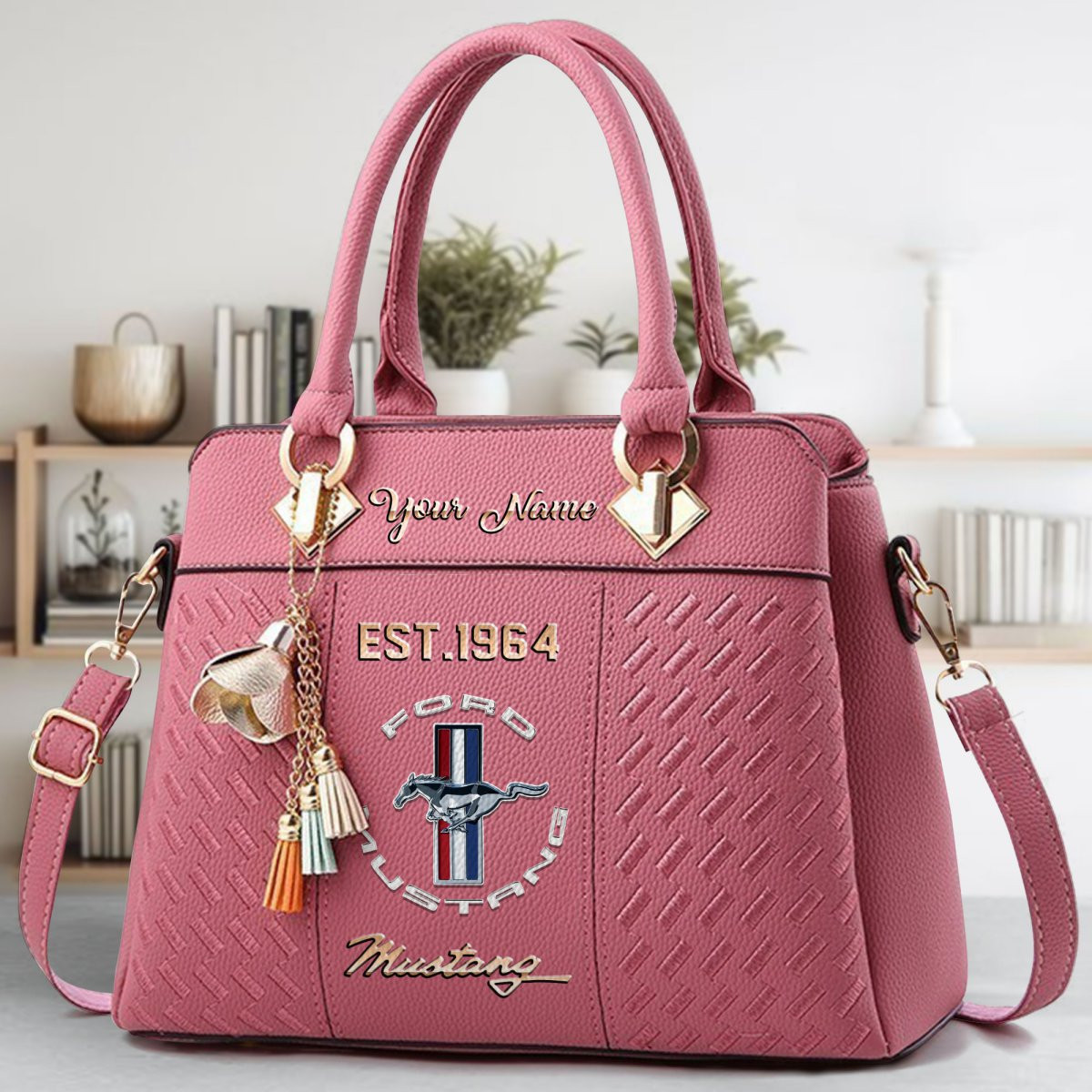 Ford Mustang Crossbody Zip Handbag With Tassel Custom Name For Women - Image 6