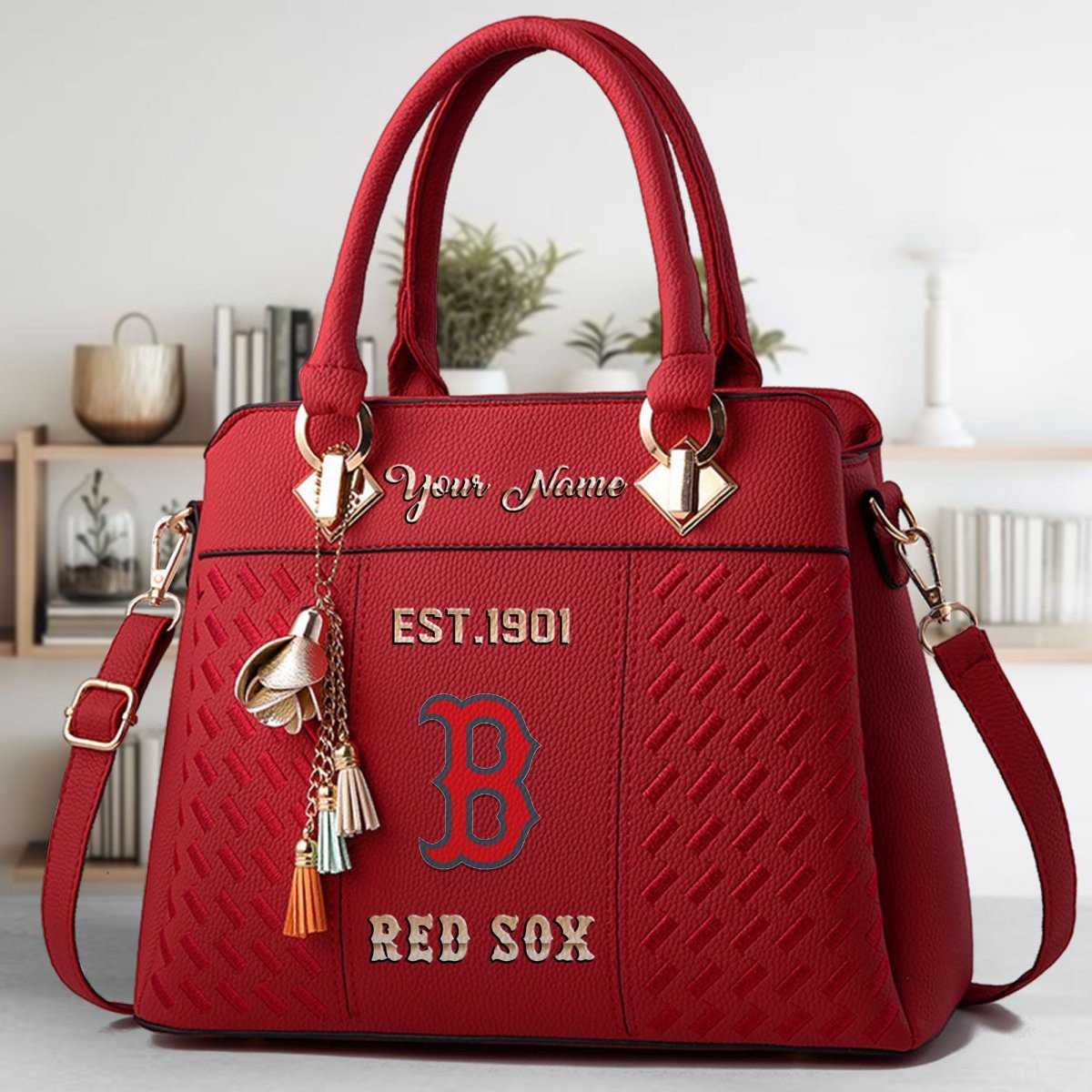 Boston Red Sox Crossbody Zip Handbag With Tassel Custom Name For Women - Image 2