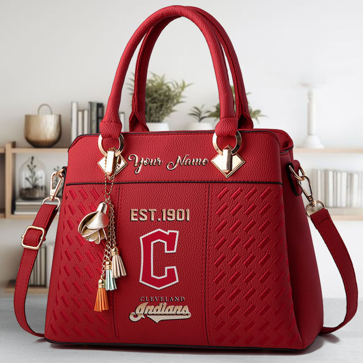 Cleveland Indians Crossbody Zip Handbag With Tassel Custom Name For Women - Image 2