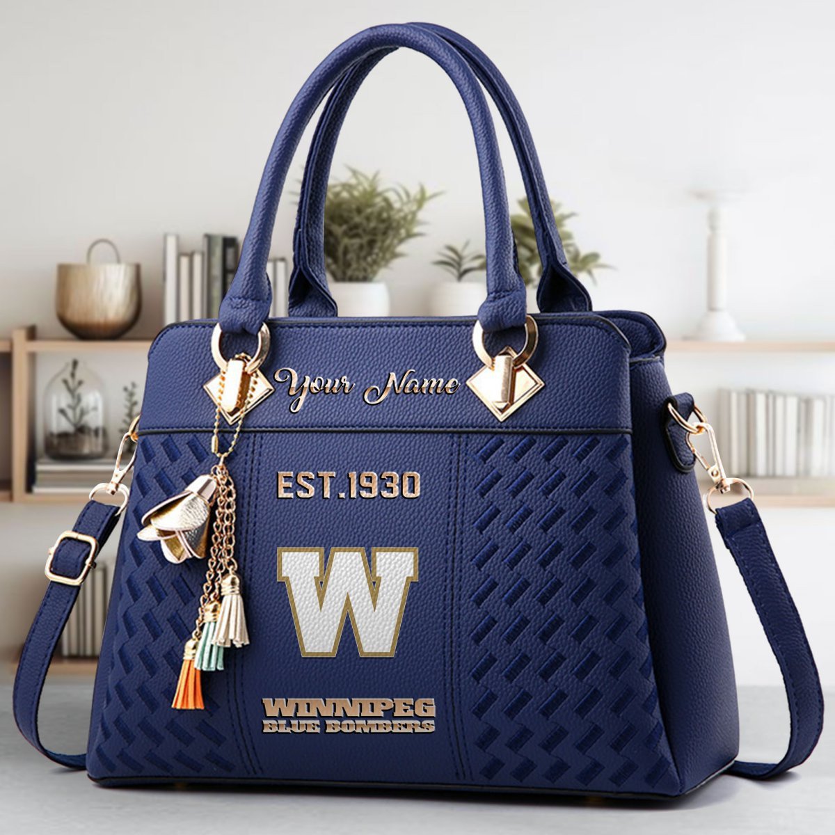 Winnipeg Blue Bombers Crossbody Zip Handbag With Tassel Custom Name For Women - Image 3