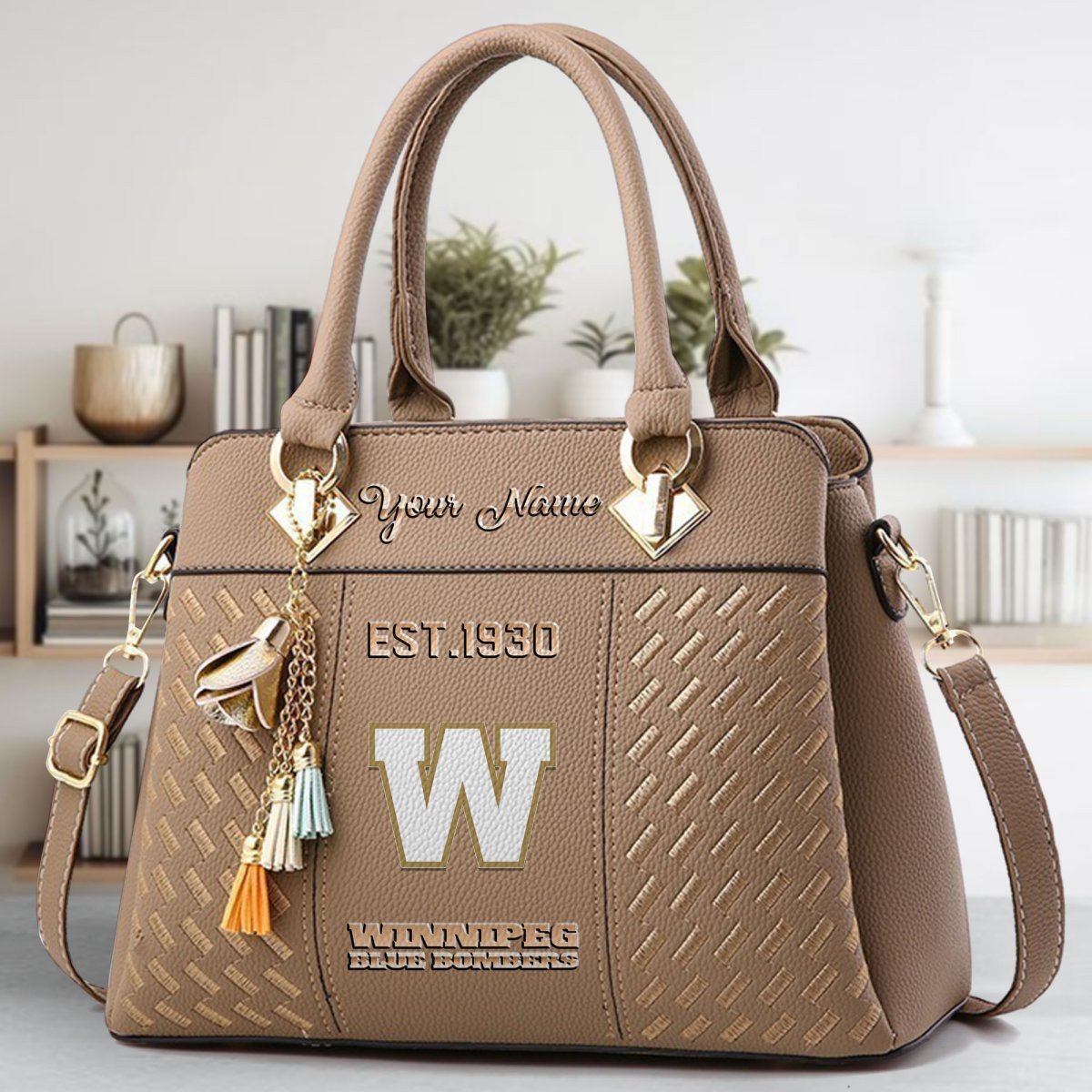 Winnipeg Blue Bombers Crossbody Zip Handbag With Tassel Custom Name For Women - Image 4
