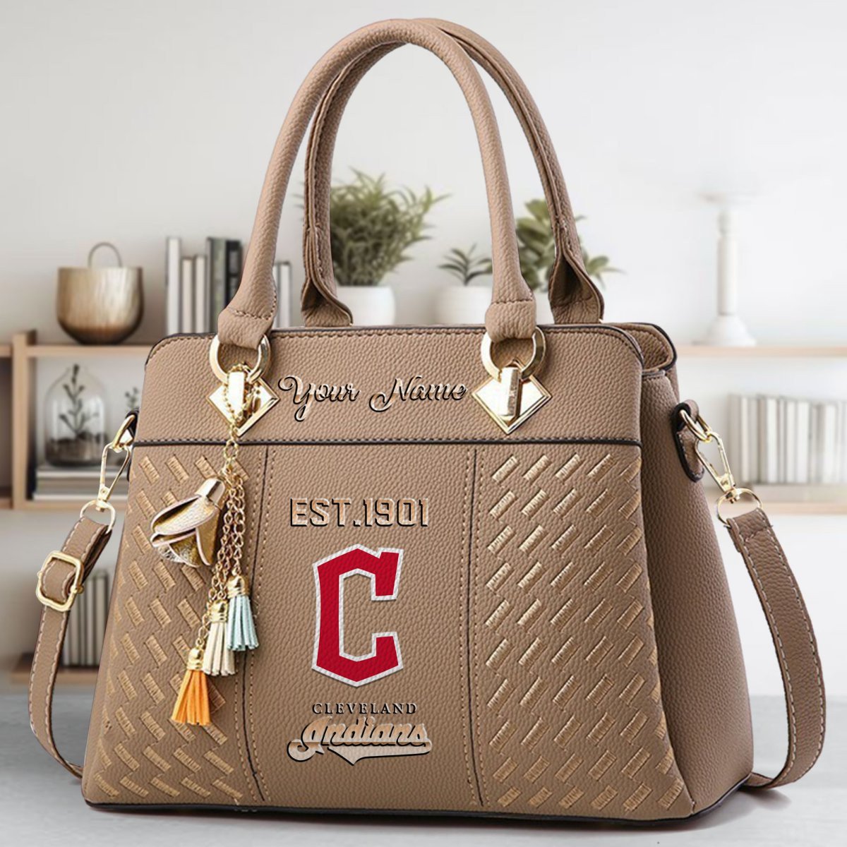 Cleveland Indians Crossbody Zip Handbag With Tassel Custom Name For Women - Image 4