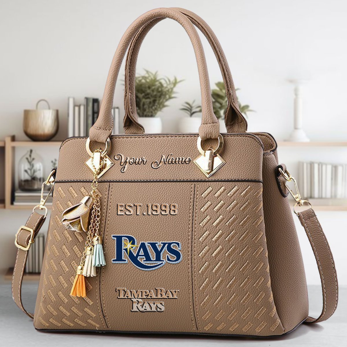Tampa Bay Rays Crossbody Zip Handbag With Tassel Custom Name For Women - Image 4