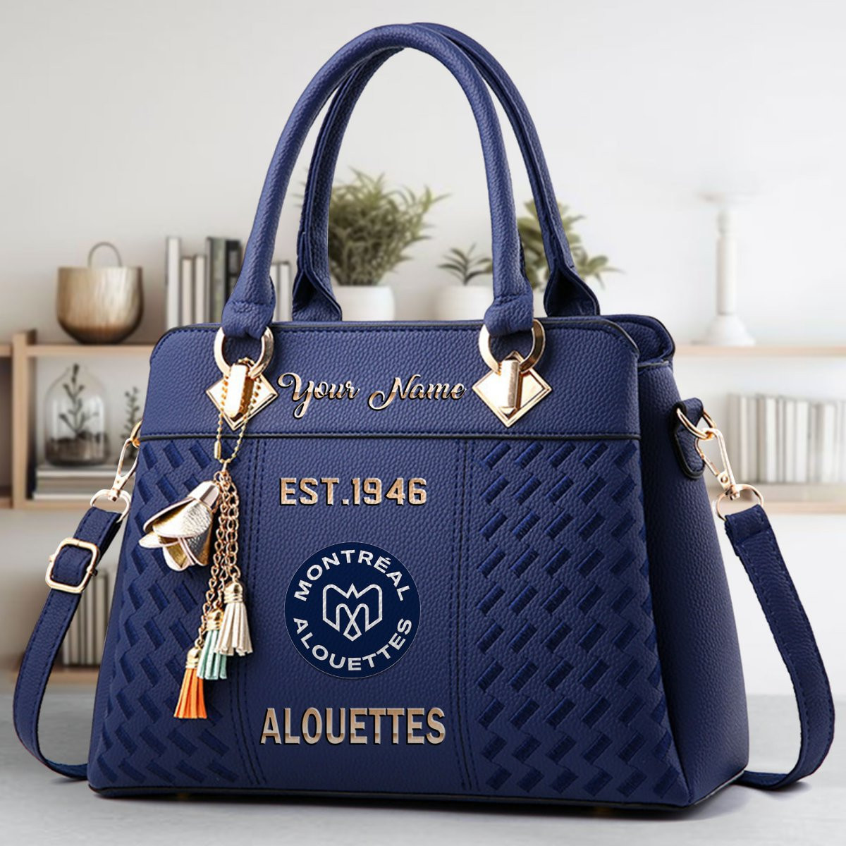 Montreal Alouettes Crossbody Zip Handbag With Tassel Custom Name For Women - Image 3