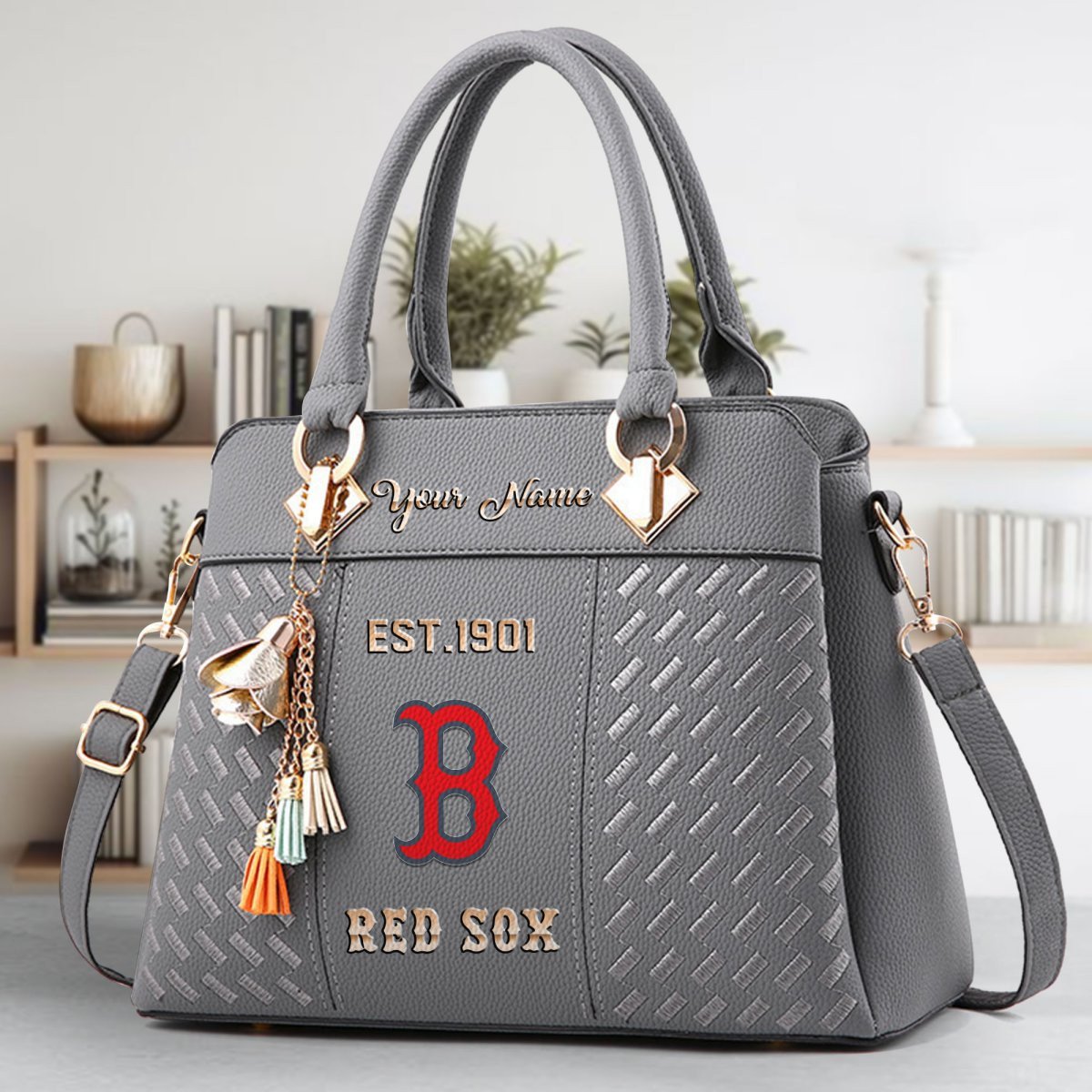 Boston Red Sox Crossbody Zip Handbag With Tassel Custom Name For Women - Image 5