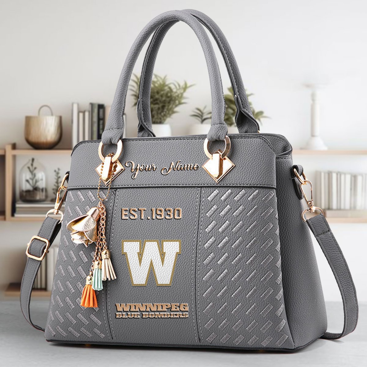 Winnipeg Blue Bombers Crossbody Zip Handbag With Tassel Custom Name For Women - Image 5