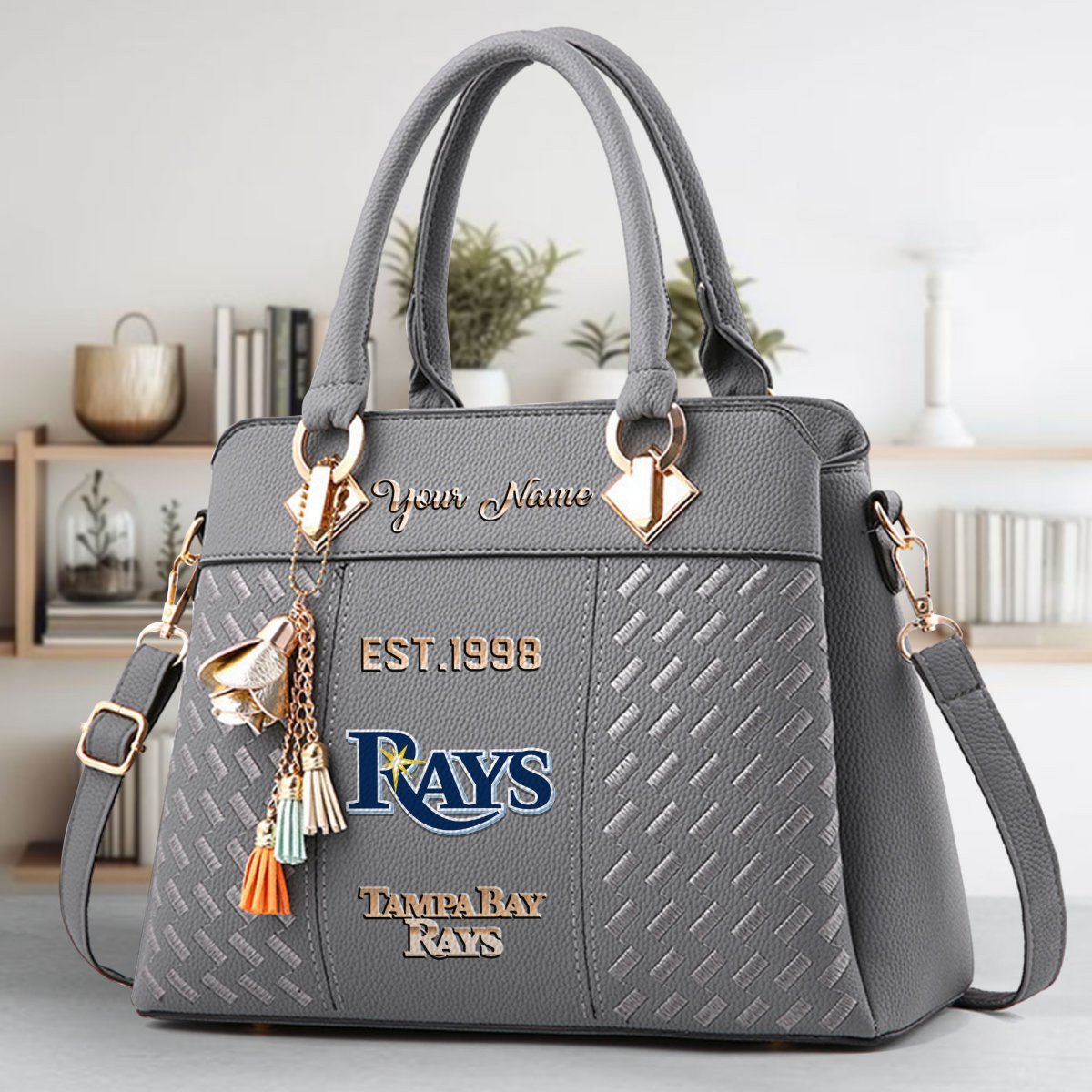 Tampa Bay Rays Crossbody Zip Handbag With Tassel Custom Name For Women - Image 5