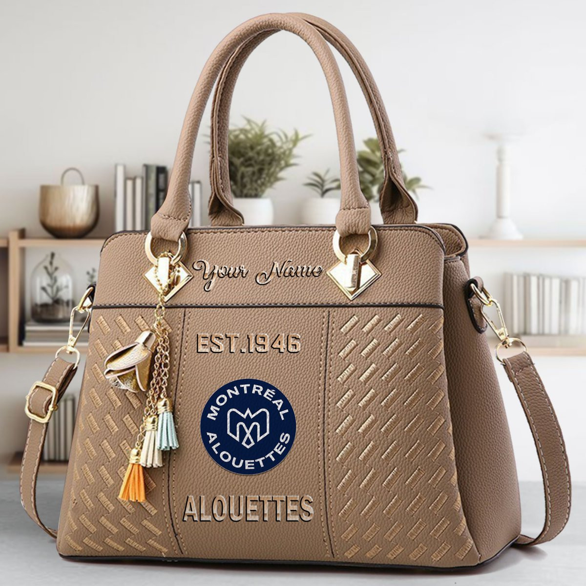 Montreal Alouettes Crossbody Zip Handbag With Tassel Custom Name For Women - Image 4