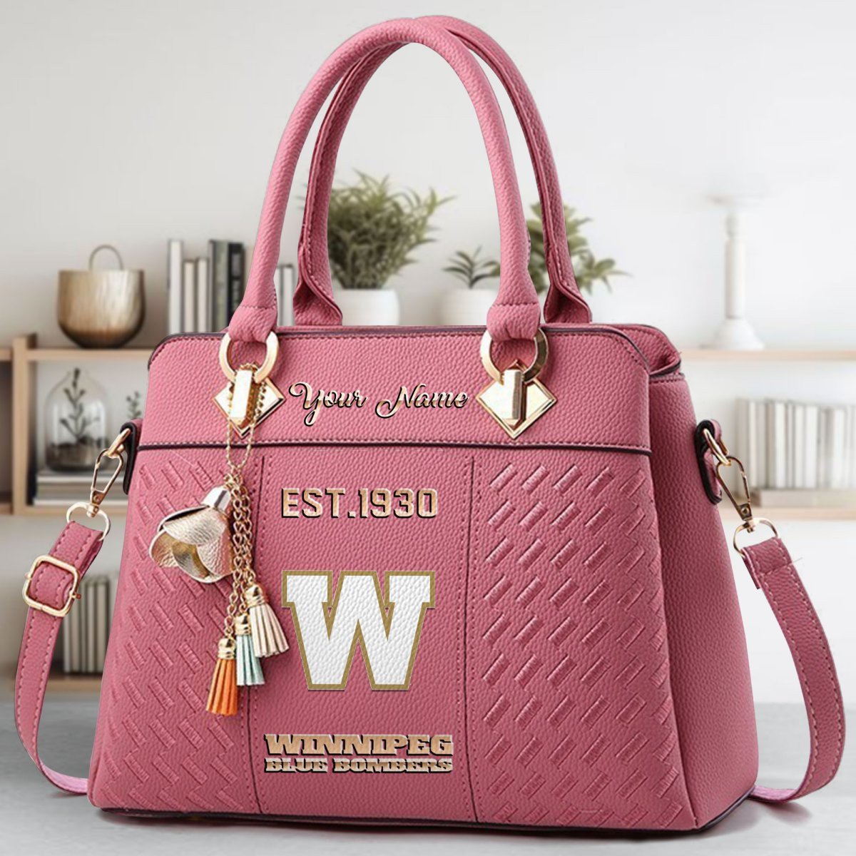 Winnipeg Blue Bombers Crossbody Zip Handbag With Tassel Custom Name For Women - Image 6