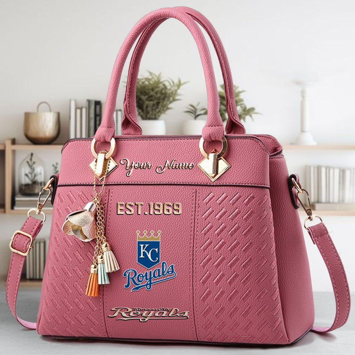 Kansas City Royals Crossbody Zip Handbag With Tassel Custom Name For Women - Image 6