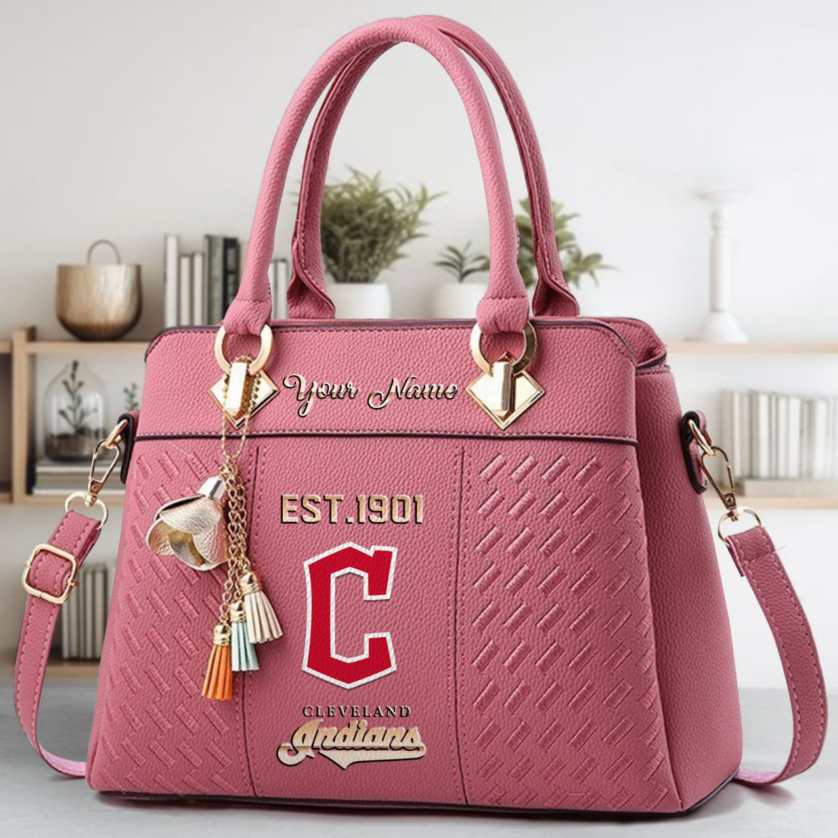 Cleveland Indians Crossbody Zip Handbag With Tassel Custom Name For Women - Image 6