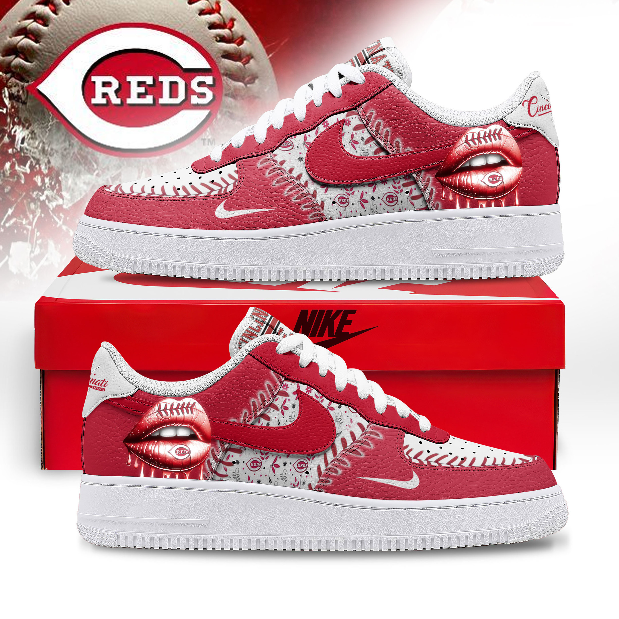 Cincinnati Reds Air Low-Top Sneakers Shoes Comfortable For Men And Women Printed Full Size - Image 3