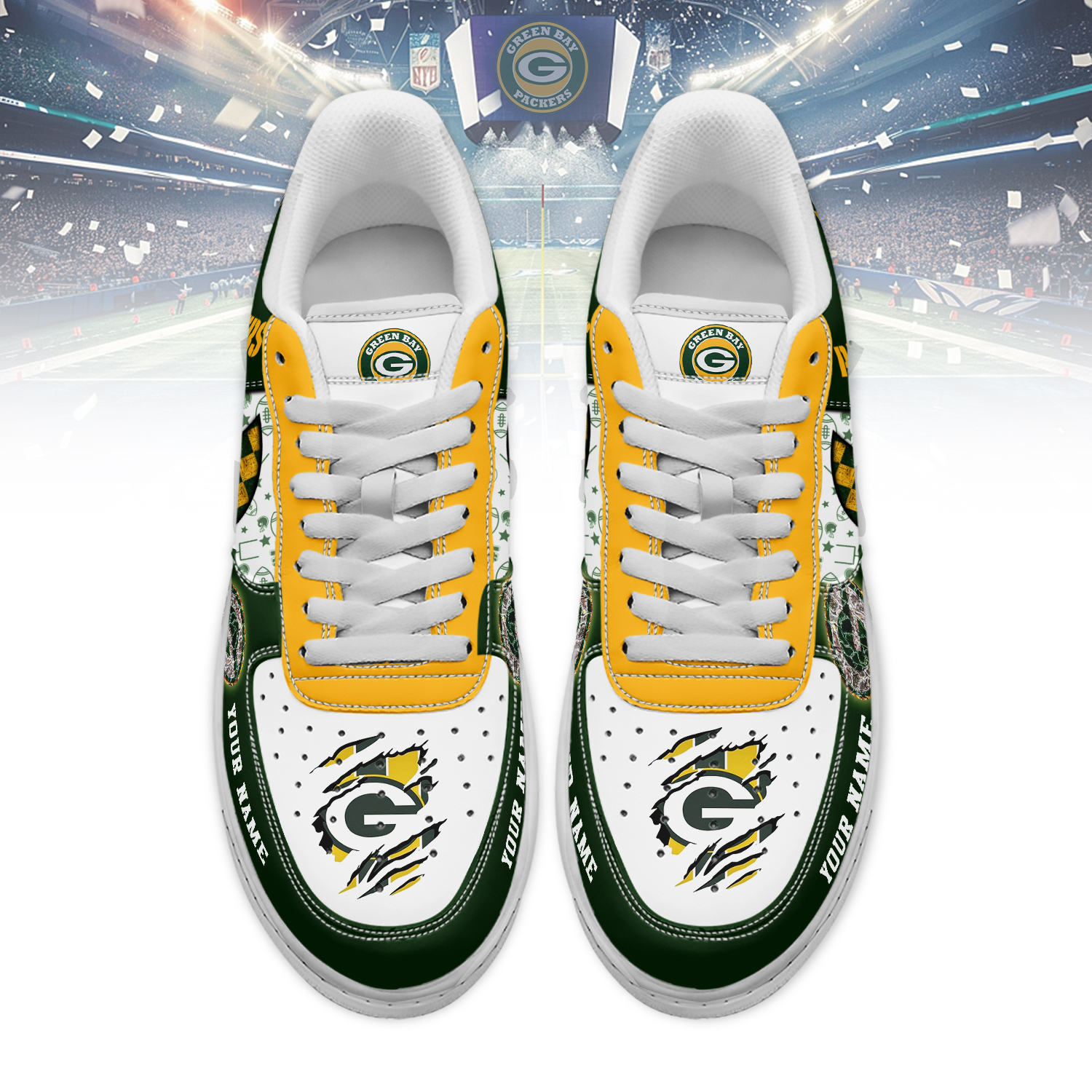 Green Bay Packers Air Low-Top Sneakers Shoes Comfortable For Men And Women Printed Full Size - Image 2