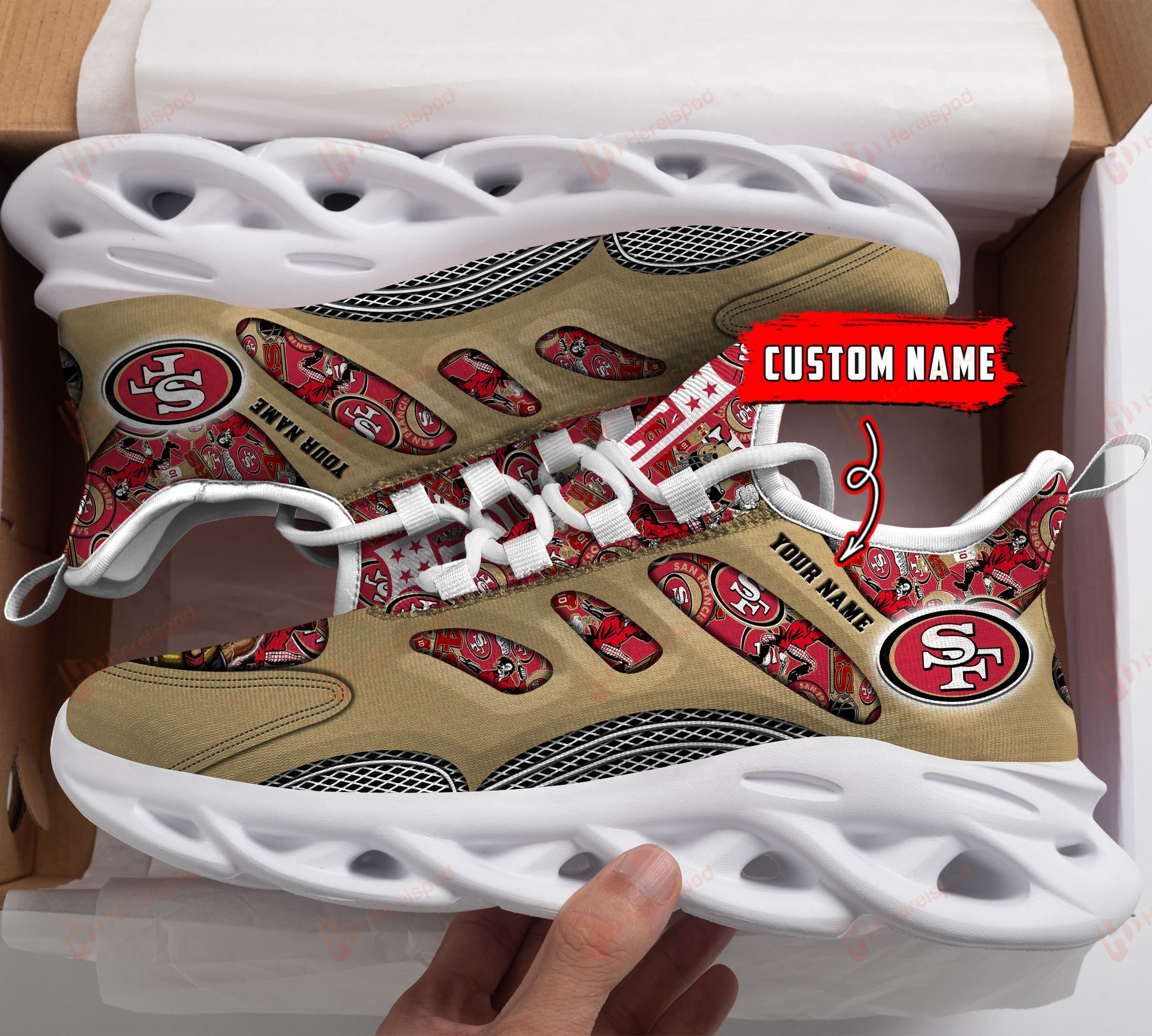 San Francisco 49ers NFL Max Soul Shoes Sneakers Printed White And Black Sole For Men And Women