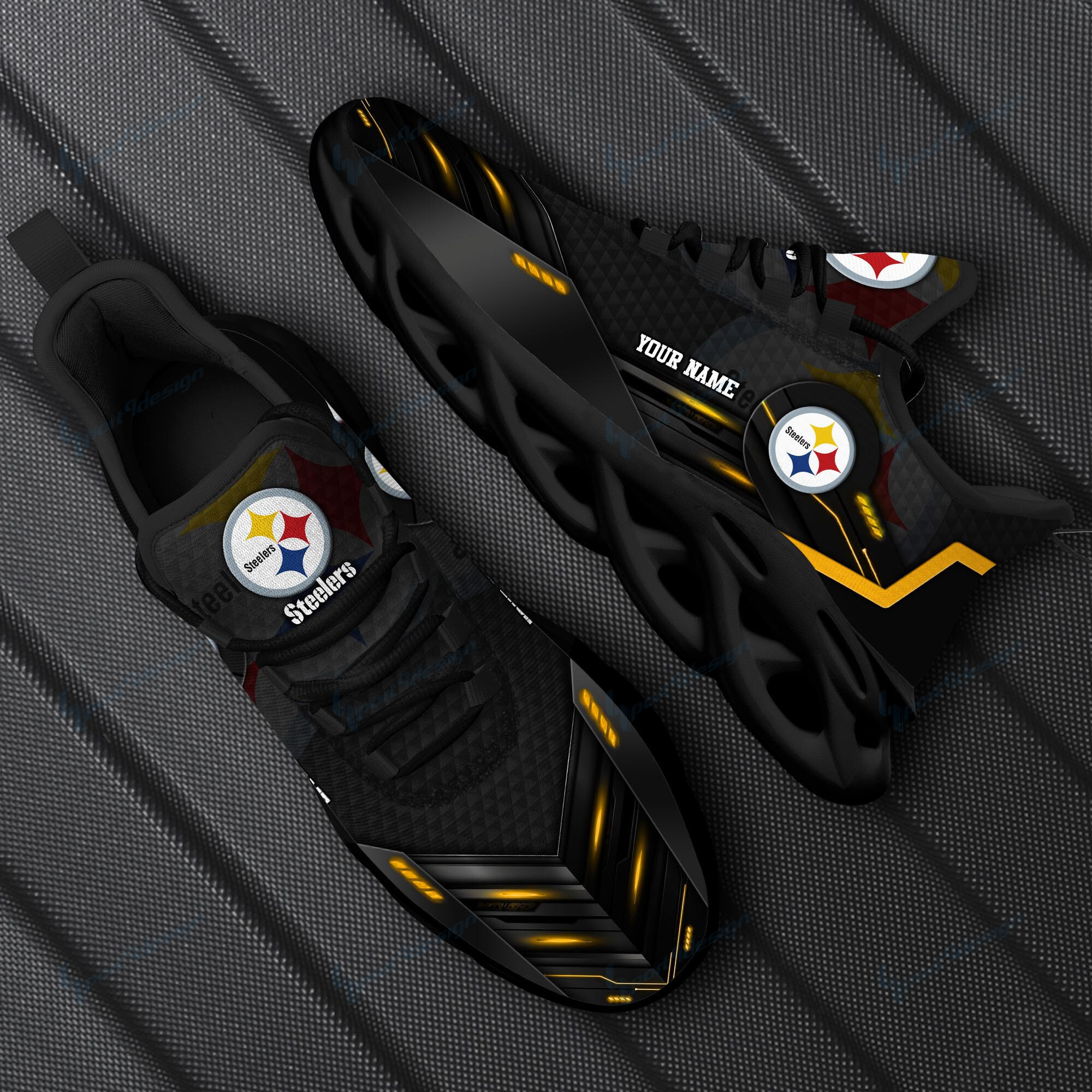 Pittsburgh Steelers NFL Max Soul Shoes Sneakers Printed White And Black Sole For Men And Women