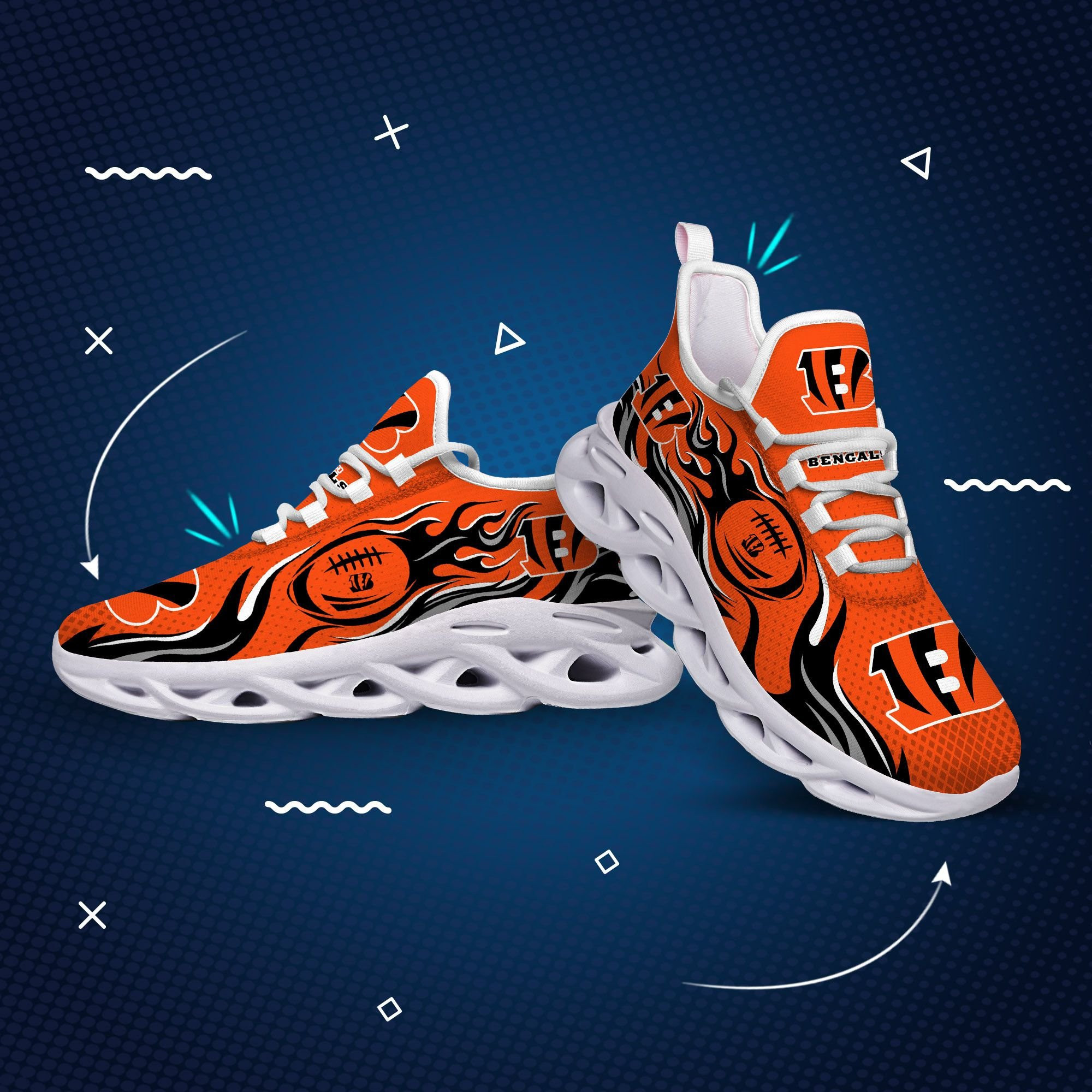 Cincinnati Bengals NFL Max Soul Shoes Sneakers Printed White And Black Sole For Men And Women - Image 2