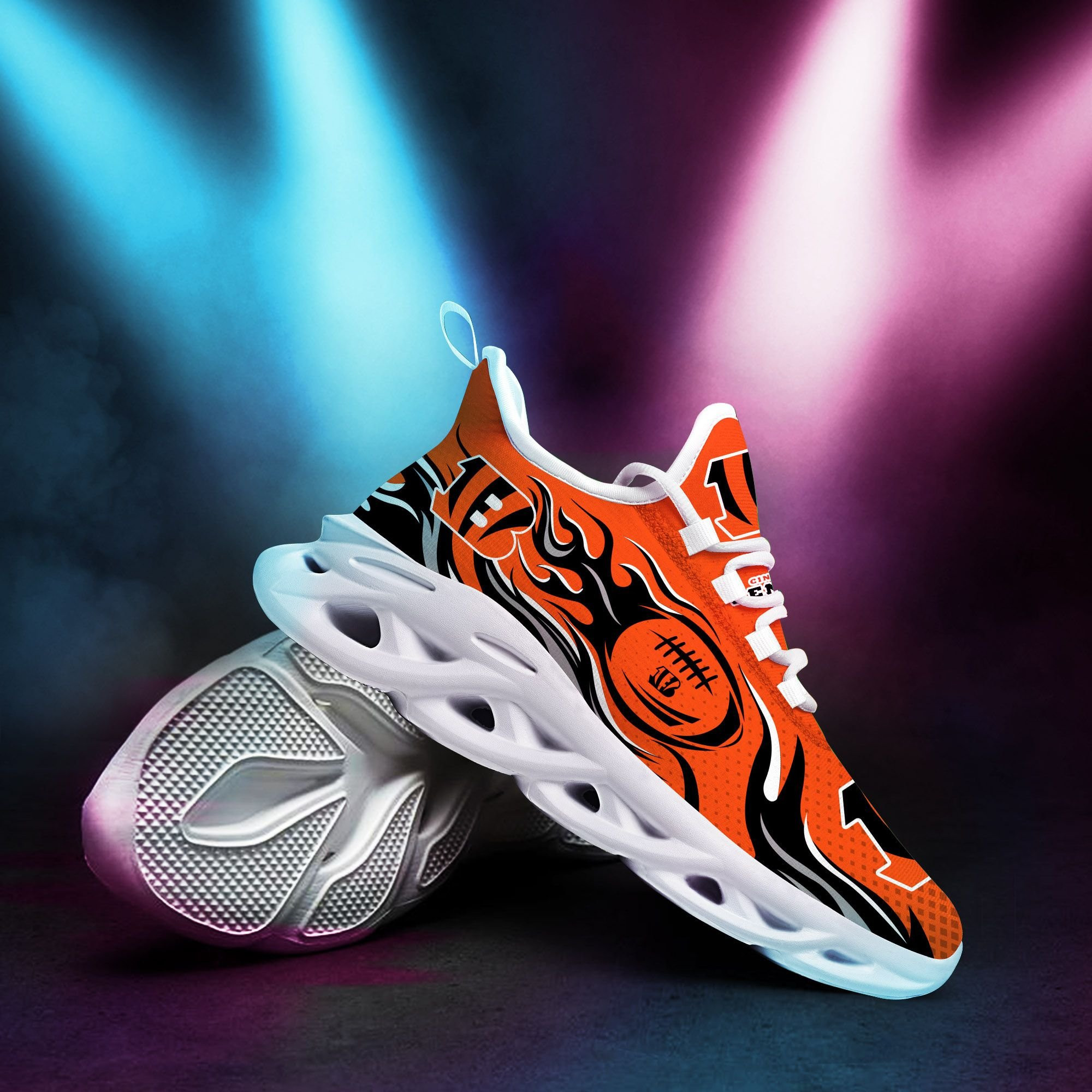 Cincinnati Bengals NFL Max Soul Shoes Sneakers Printed White And Black Sole For Men And Women - Image 3