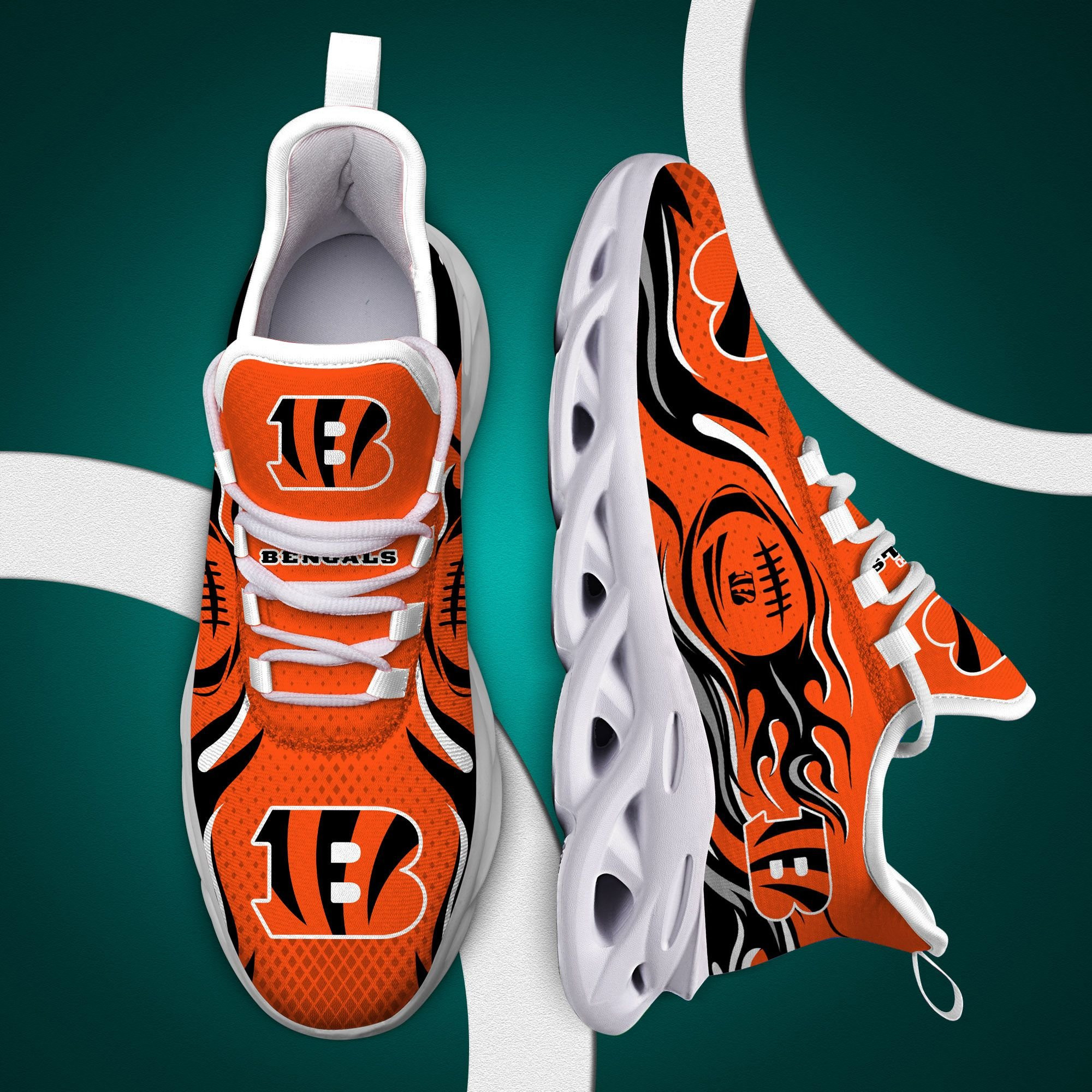 Cincinnati Bengals NFL Max Soul Shoes Sneakers Printed White And Black Sole For Men And Women - Image 4