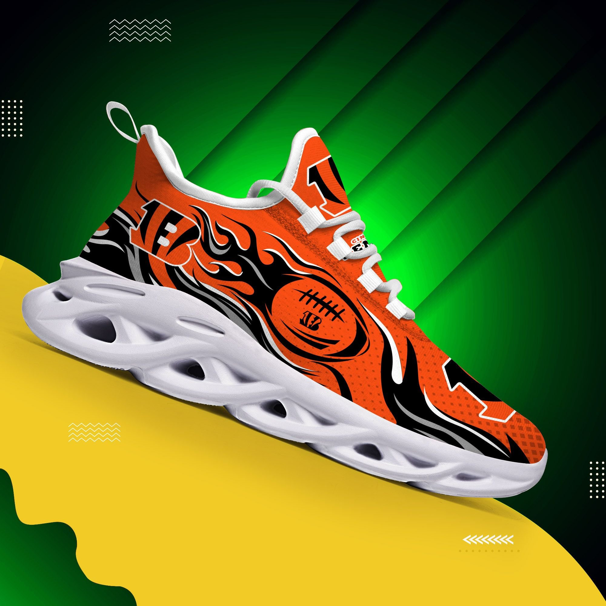 Cincinnati Bengals NFL Max Soul Shoes Sneakers Printed White And Black Sole For Men And Women - Image 5