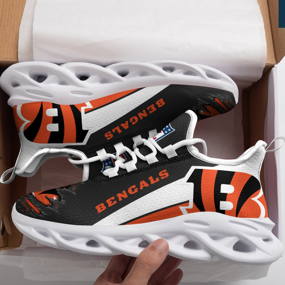 Cincinnati Bengals NFL Max Soul Shoes Sneakers Printed White And Black Sole For Men And Women