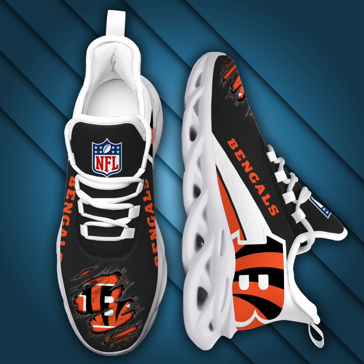 Cincinnati Bengals NFL Max Soul Shoes Sneakers Printed White And Black Sole For Men And Women - Image 2