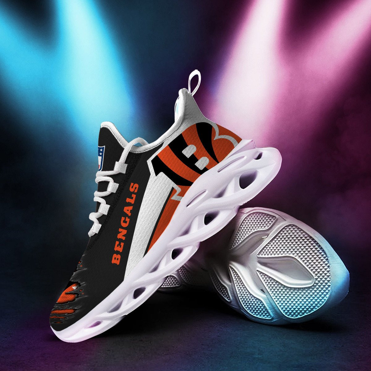 Cincinnati Bengals NFL Max Soul Shoes Sneakers Printed White And Black Sole For Men And Women - Image 3