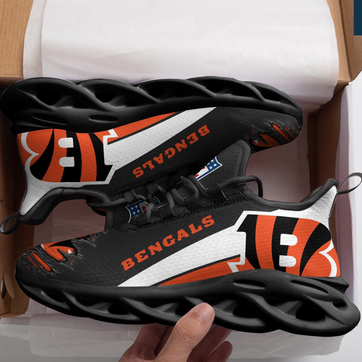Cincinnati Bengals NFL Max Soul Shoes Sneakers Printed White And Black Sole For Men And Women - Image 4