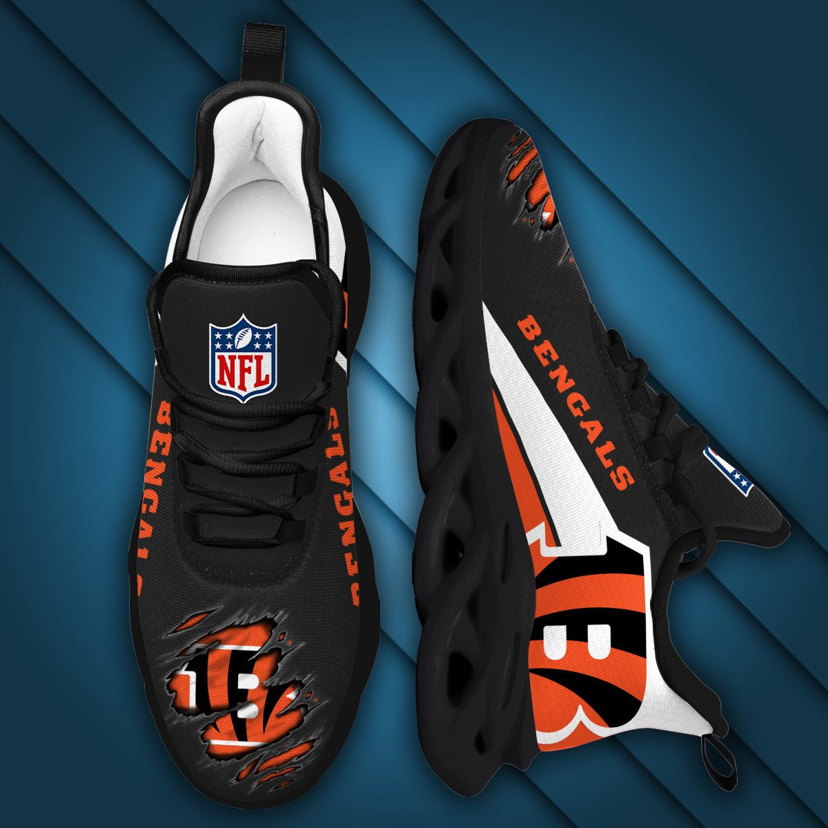 Cincinnati Bengals NFL Max Soul Shoes Sneakers Printed White And Black Sole For Men And Women - Image 5