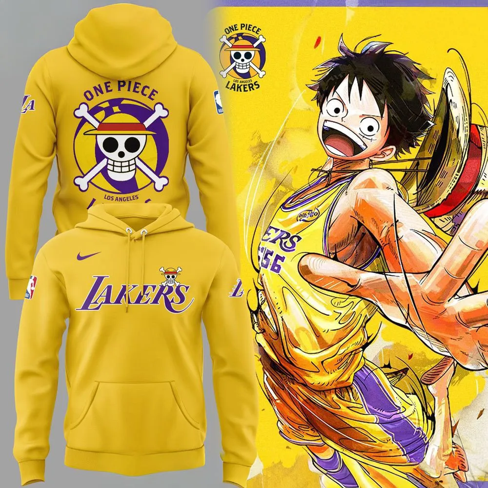 Los Angeles Lakers x One Piece Special Gold Hoodie Gift For Sport Music Fans - Image 2