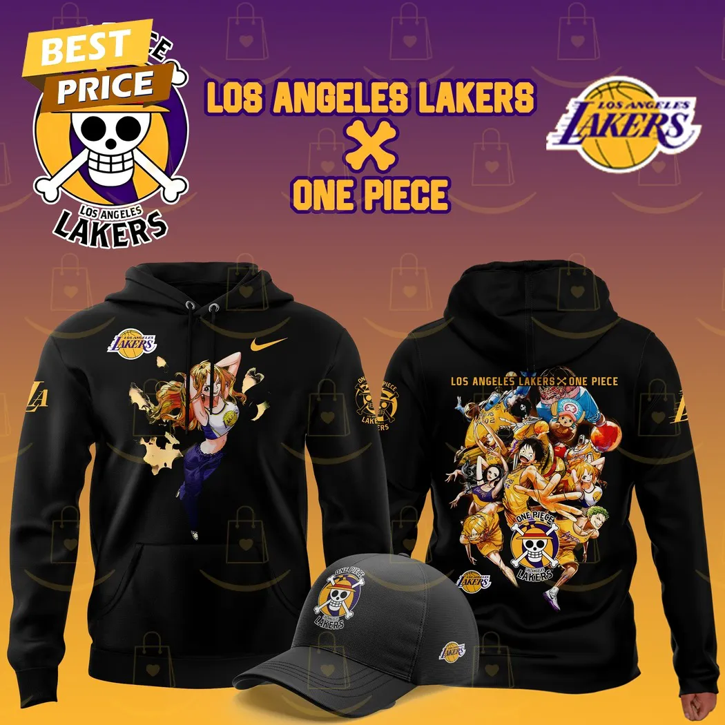 Los Angeles Lakers x Nami One Piece The Straw Hat Pirates Hoodie Black (No Hat) - Image 2