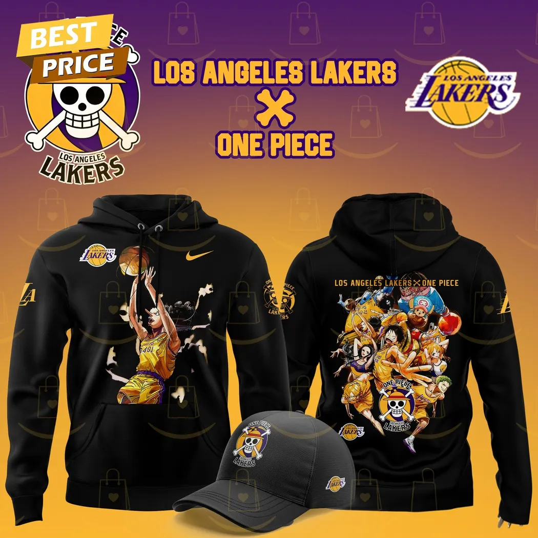 Los Angeles Lakers x Usopp One Piece The Straw Hat Pirates Hoodie Black (No Hat) - Image 2