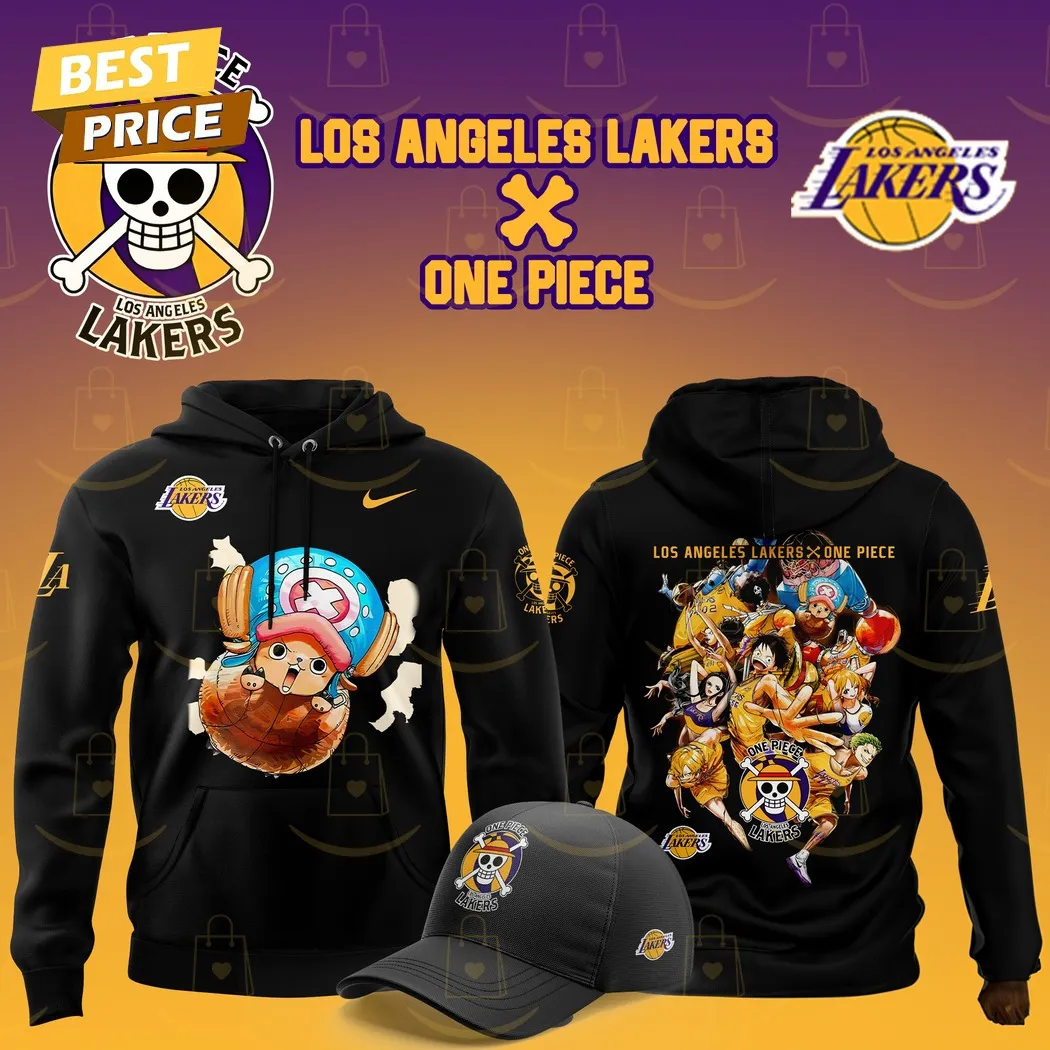 Los Angeles Lakers x Tony Tony Chopper One Piece The Straw Hat Pirates Hoodie Black (No Hat) - Image 2