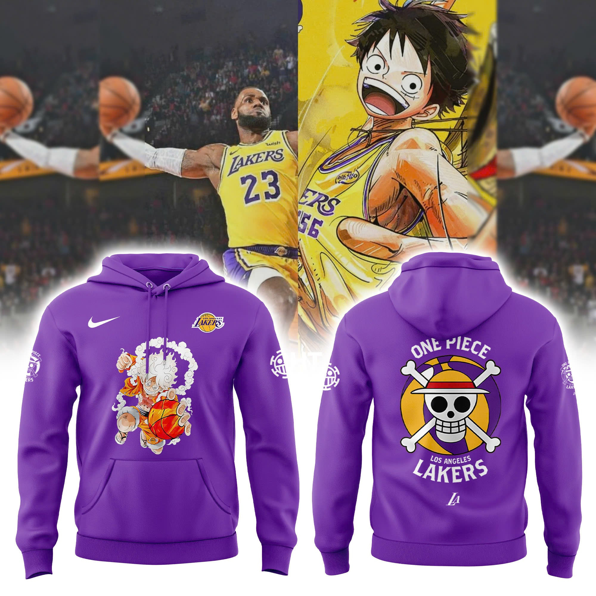 Los Angeles Lakers X One Piece Luffy Gear 5 Hoodie Basketball Fan Gift Ideas - Image 2