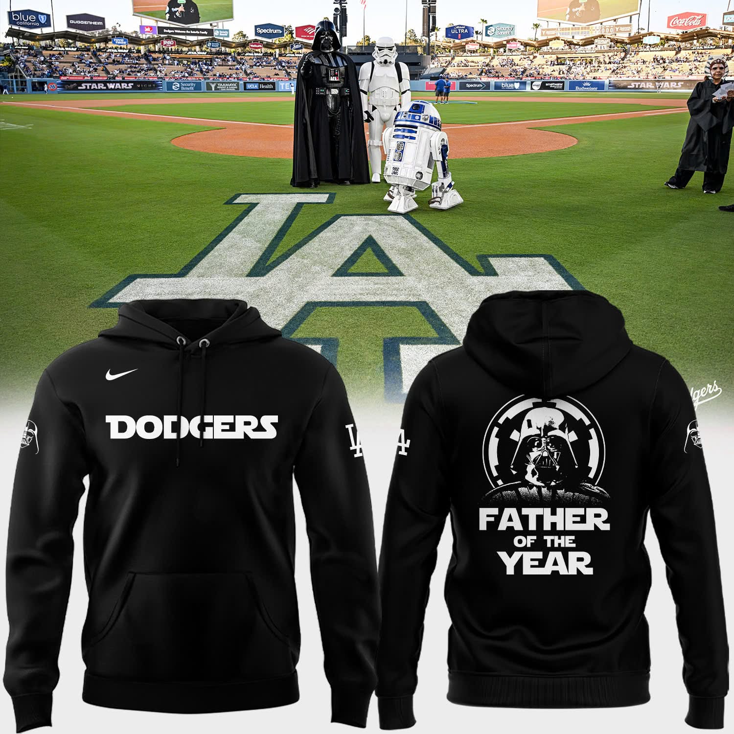 Los Angeles Dodgers x Star Wars Father Of The Year Hoodie Baseball Gifts Ideas - Image 2