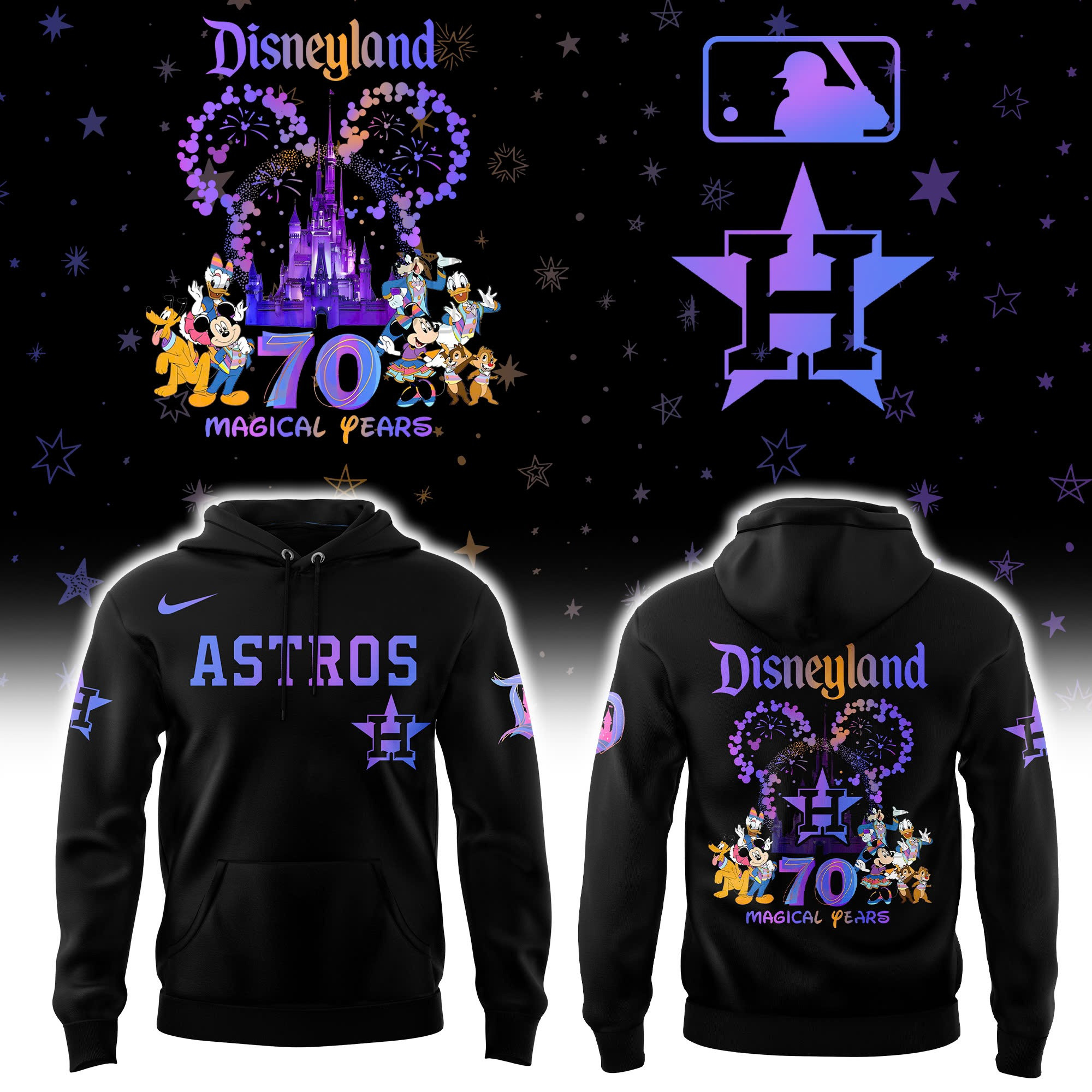 Houston Astros x Disneyland 70th Baseball Hoodie Comfortable And Relaxed Fit Hoodie For Sport Fans - Image 2
