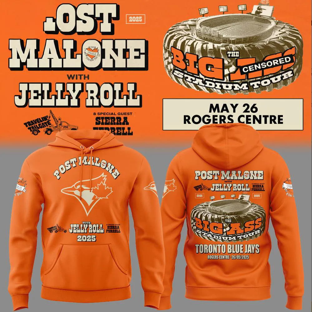 Toronto Blue Jays x Post Malone x Jelly Roll Big Ass Stadium Tour Hoodie Gift For Sport Music Fans - Image 2