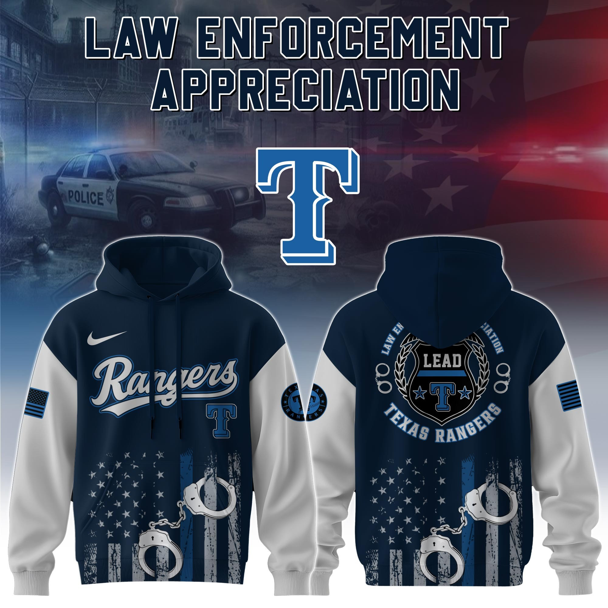 Texas Rangers MLB x Law Enforcement Appreciation Day Hoodie Baseball Player Gift Ideas - Image 2