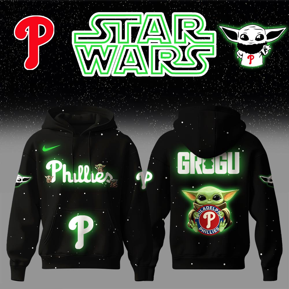 Philadelphia Phillies x Stars Wars Baby Yoda Game Night Hoodie Baseball Gifts - Image 2
