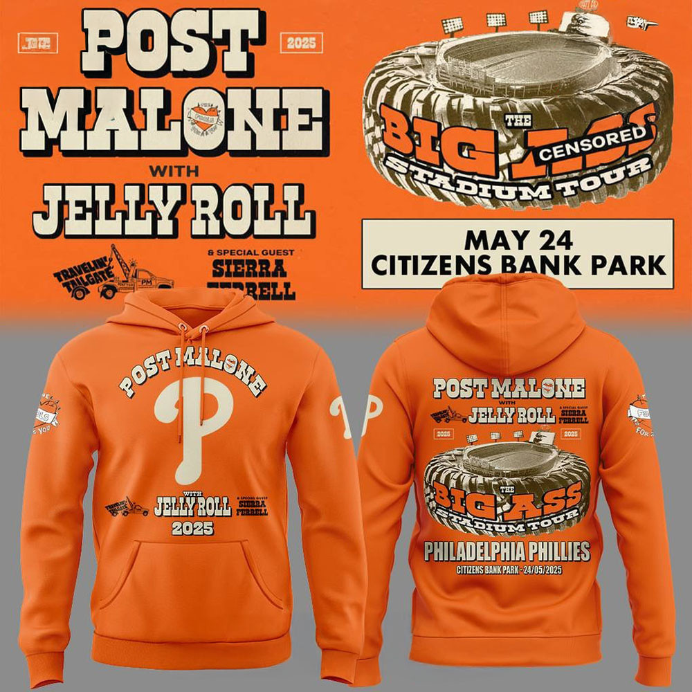 Philadelphia Phillies x Post Malone with Jelly Roll Big Ass Tour Special Hoodie Fans Gifts - Image 2