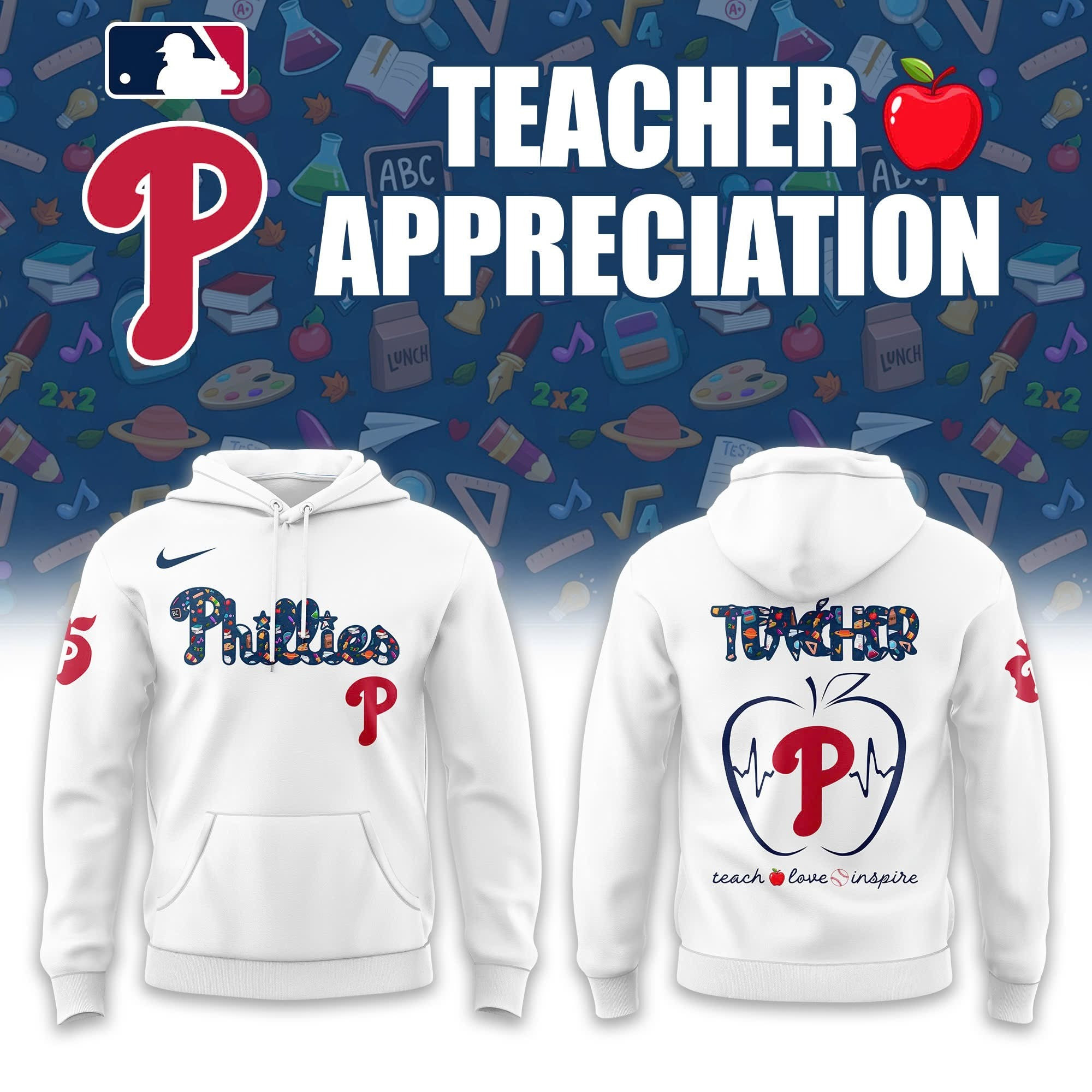 Philadelphia Phillies X TEACHER APPRECIATION Night Hoodie Best Gifts For Phillies Fans - Image 2