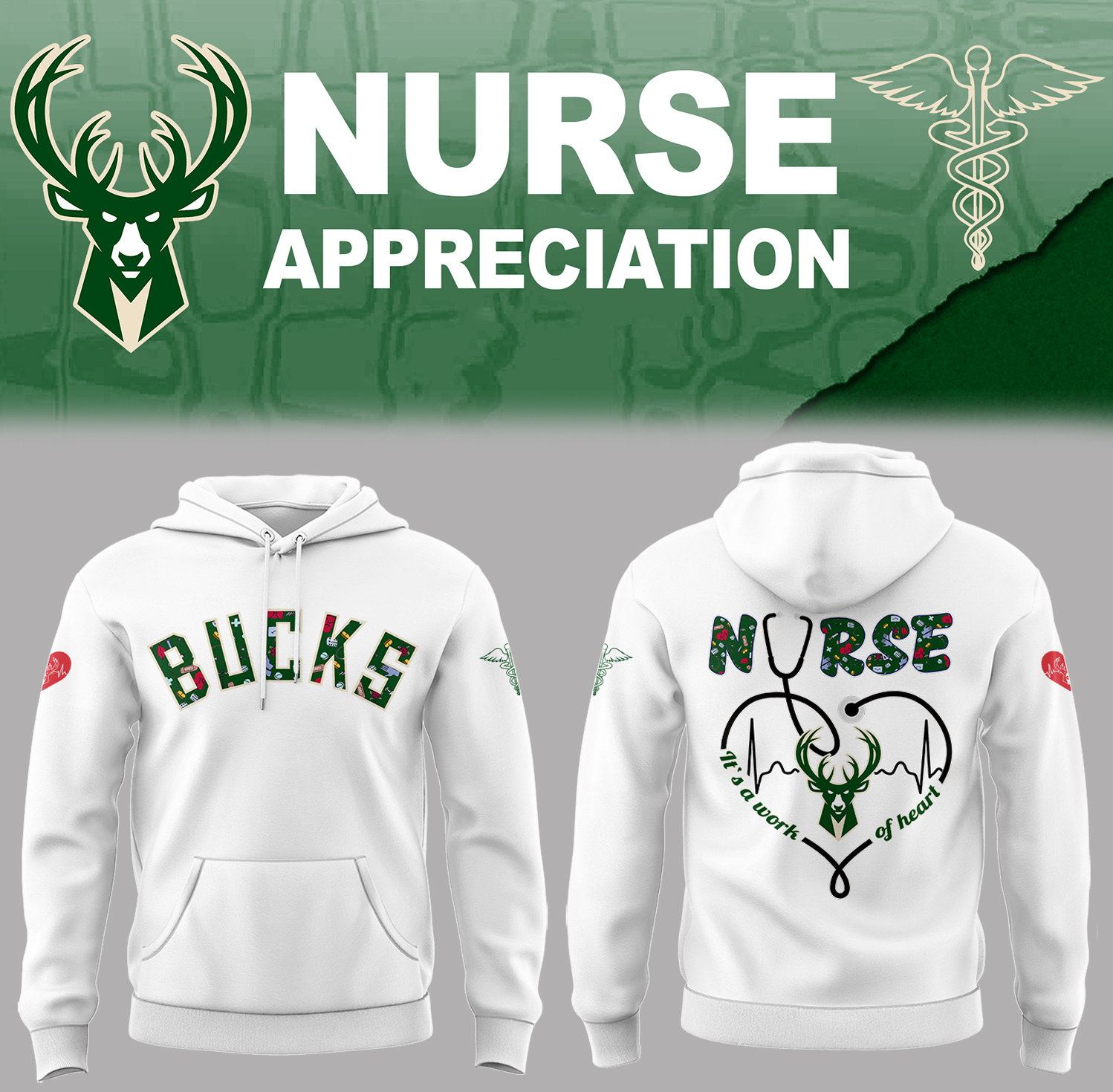 Milwaukee Bucks x Nurse Appreciation Hoodie Gifts For Basketball Players Unique Basketball Gifts - Image 2