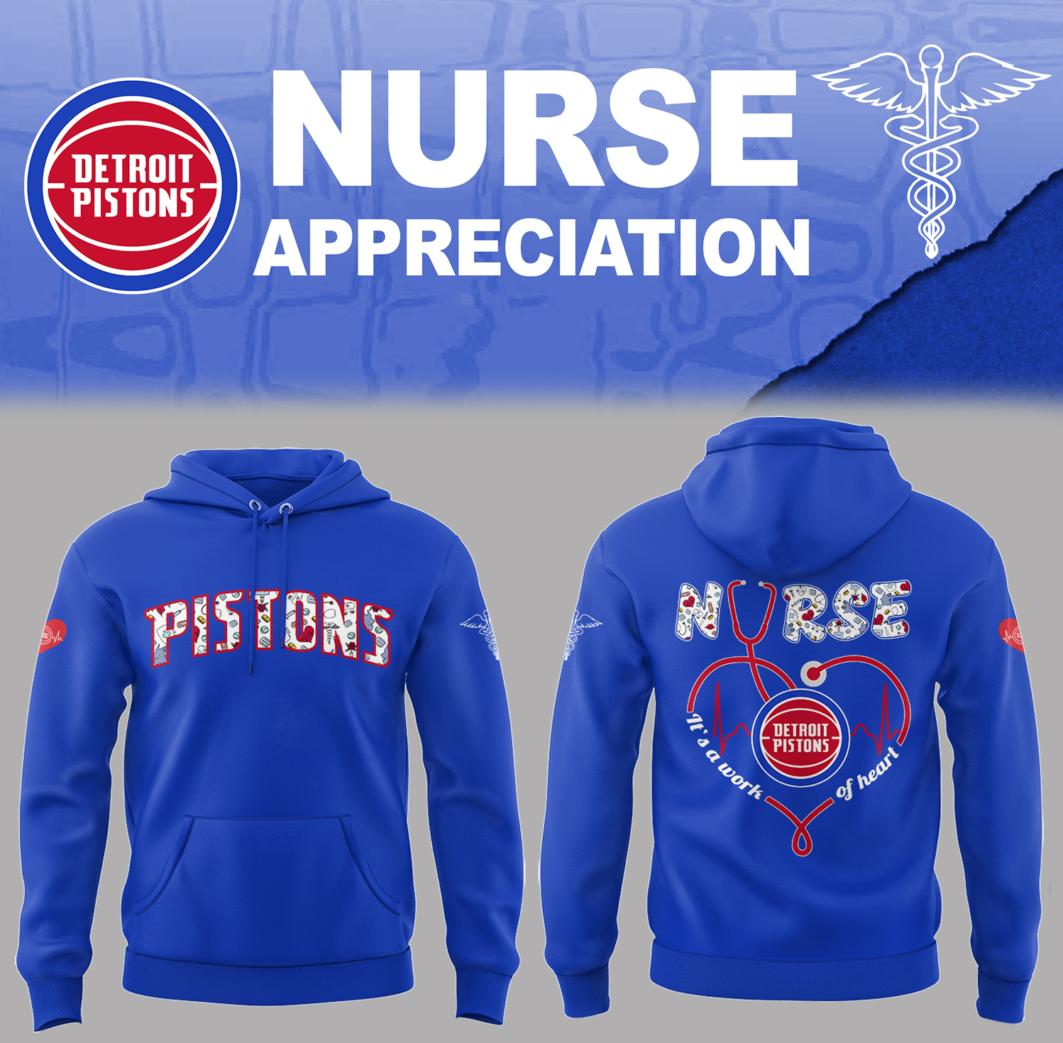 Detroit Pistons x Nurse Appreciation Hoodie Basketball Father Day Gifts - Image 2