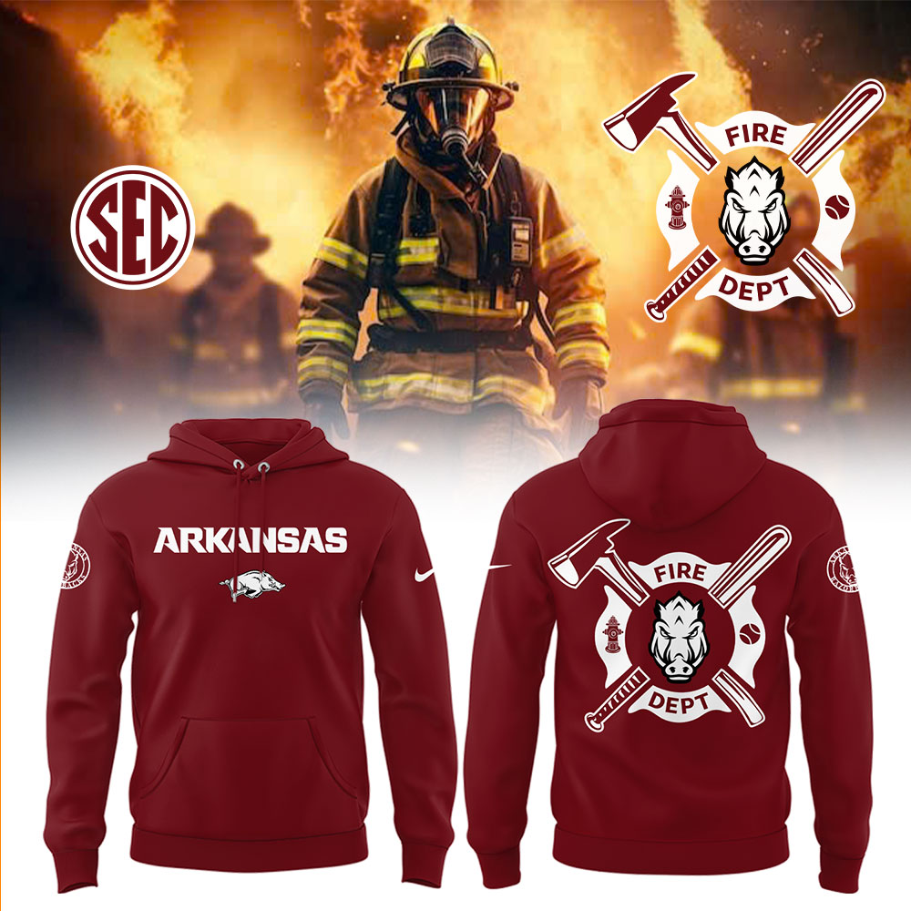 Arkansas Baseball x Firefighter Appreciation Night Hoodie Baseball Father Day Gifts - Image 2