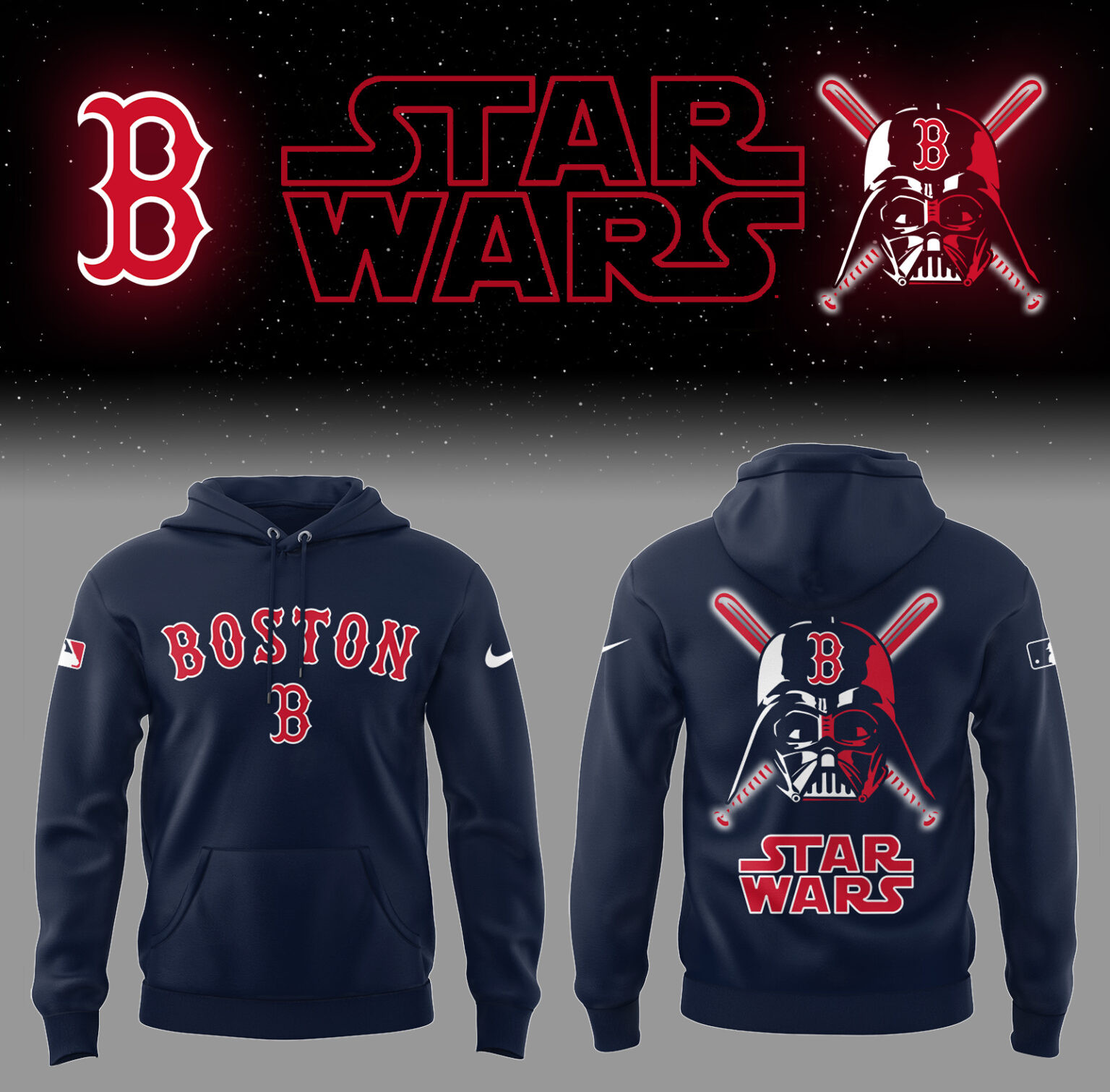 Red Sox Baseball 2025 Red Sox x Star Wars Navy Hoodie Baseball Team Gift Ideas - Image 2